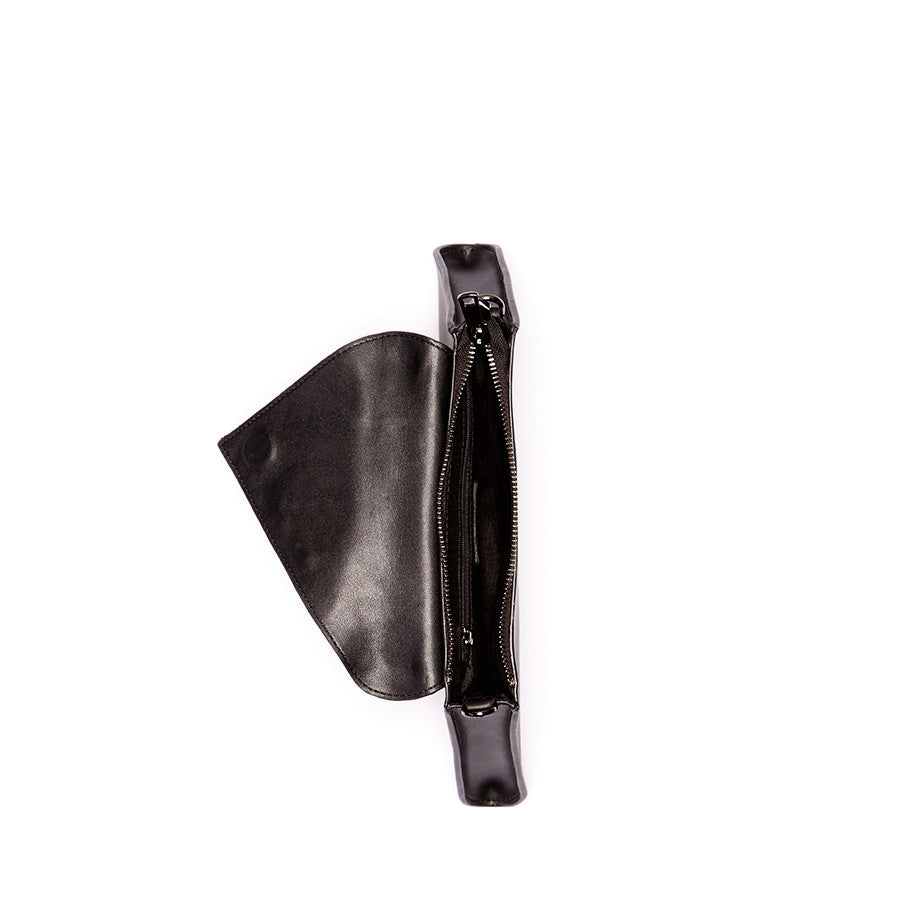 Angelica Black Leather Clutch Bag (Leopard)