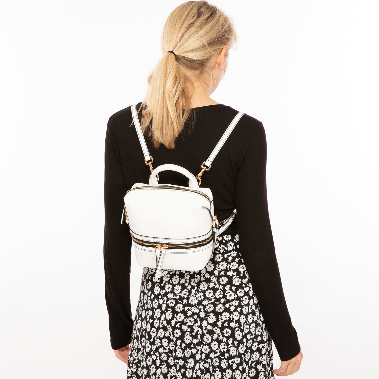 Ashley White Leather Backpack Purse