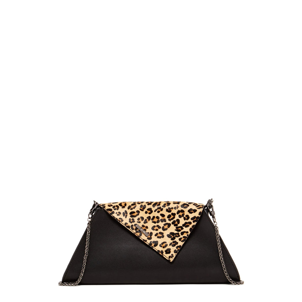 Angelica Black Leather Clutch Bag (Leopard)